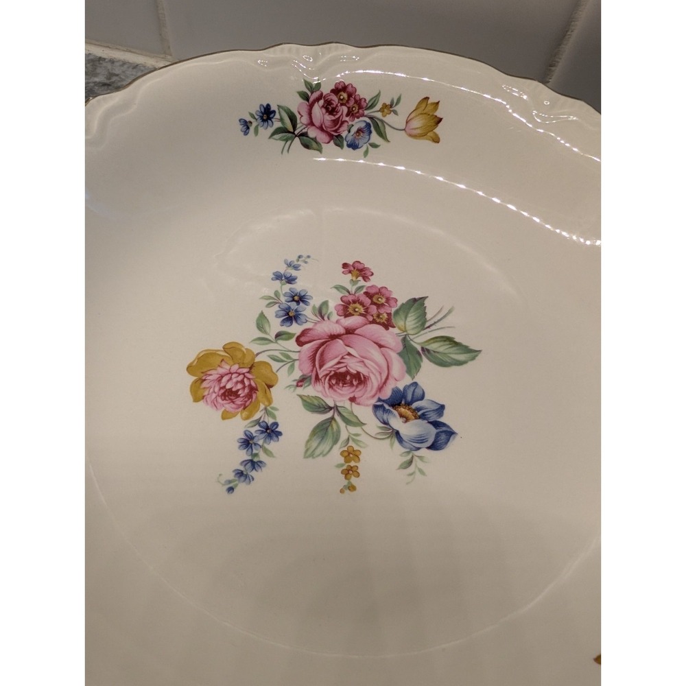 Scio Pottery 1940's Hazel Round Vegetable Serving Bowl Floral Gold Trim 8‎ 1/2" - Picture 3 of 10
